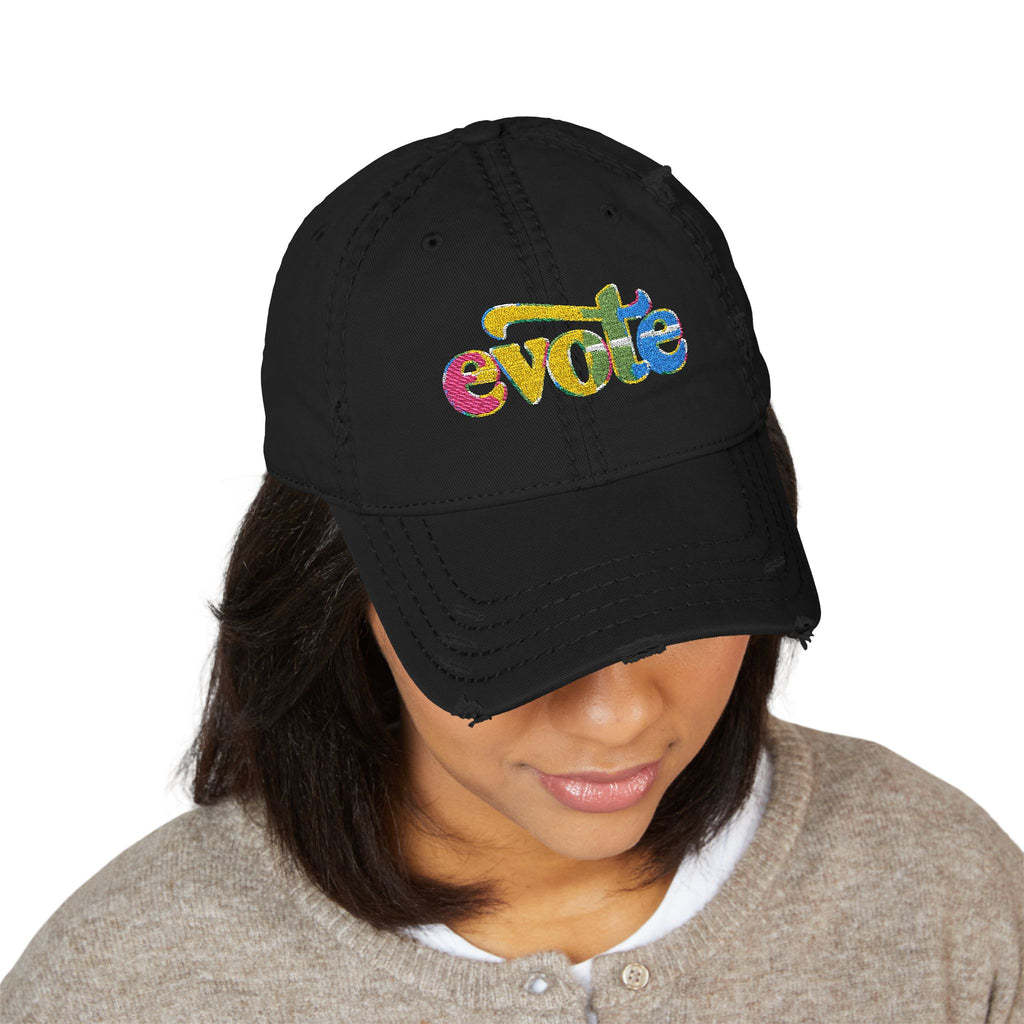 Distressed Embroidered “evote” Dad Hat