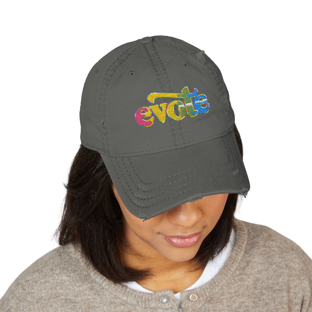 Distressed Embroidered “evote” Dad Hat