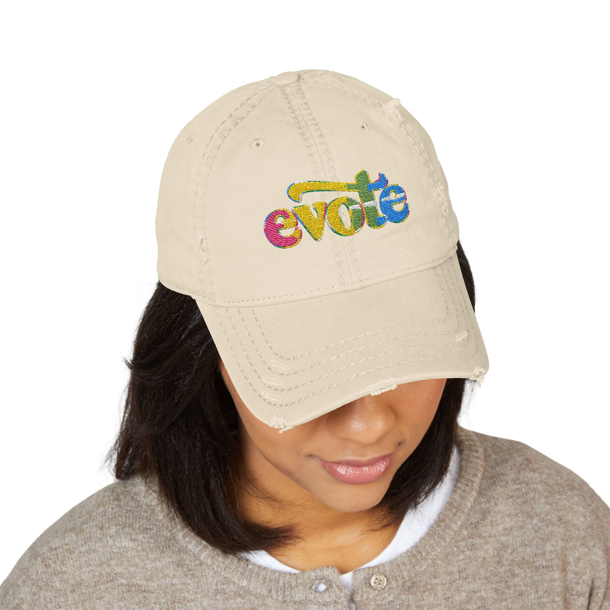 Distressed Embroidered “evote” Dad Hat